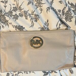 Michael Kors Leather Taupe Wristlet with Gold MK Logo